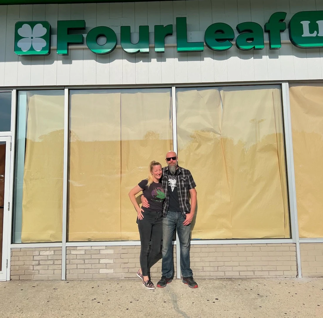 Lenny and Jayme in front of the new FourLeaf Lindenhurst store before opening day